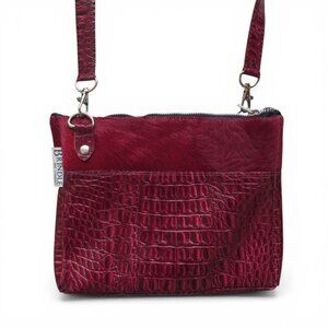 Brindle Bag Co Red Leather Crossbody Hair-On Hide Snakeskin Texture Small USA